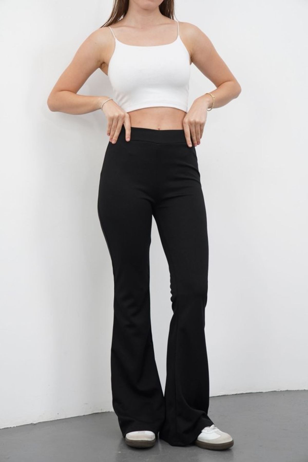 Kadın Yüksek Bel Krep Kumaş Bol Paça Pantolon
