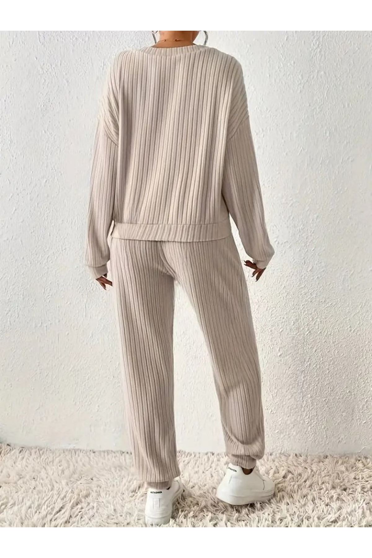 Kadın Uzun Kollu V Yakalı Kaşkorse Bluz Ve Pantolon Ikili Takım