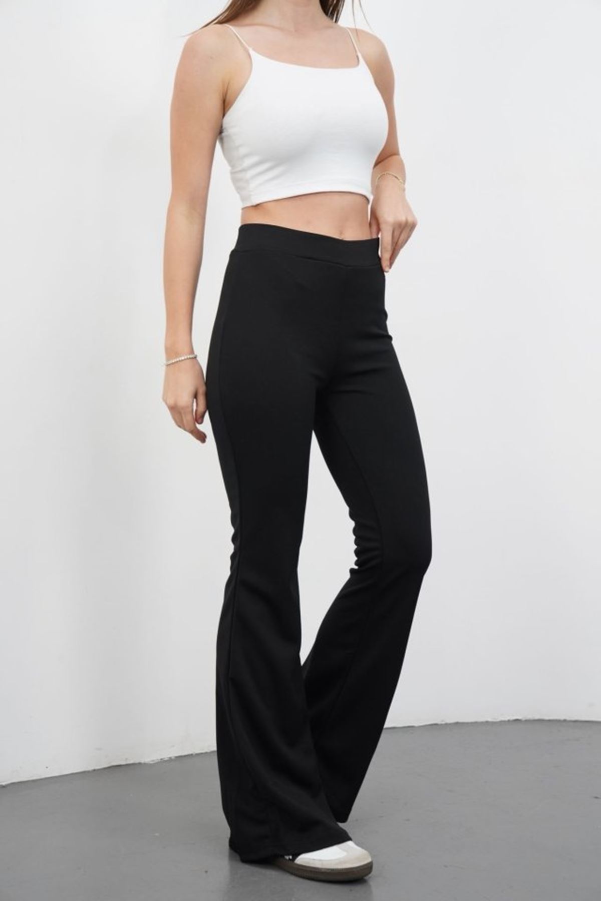 Kadın Yüksek Bel Krep Kumaş Bol Paça Pantolon