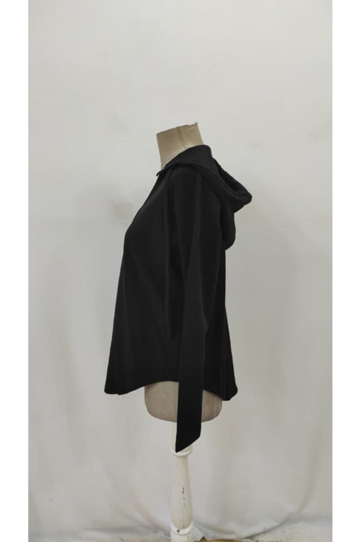 Kadın Uzun Kollu V Yakalı Kapşonlu Waffle Bluz