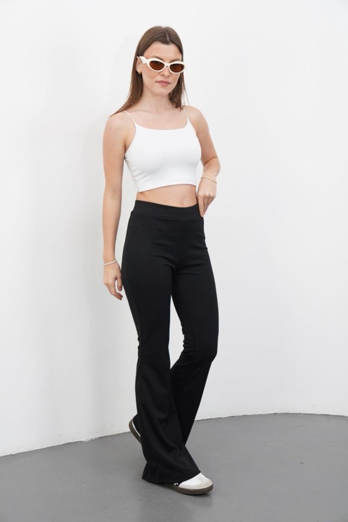 Kadın Yüksek Bel Krep Kumaş Bol Paça Pantolon