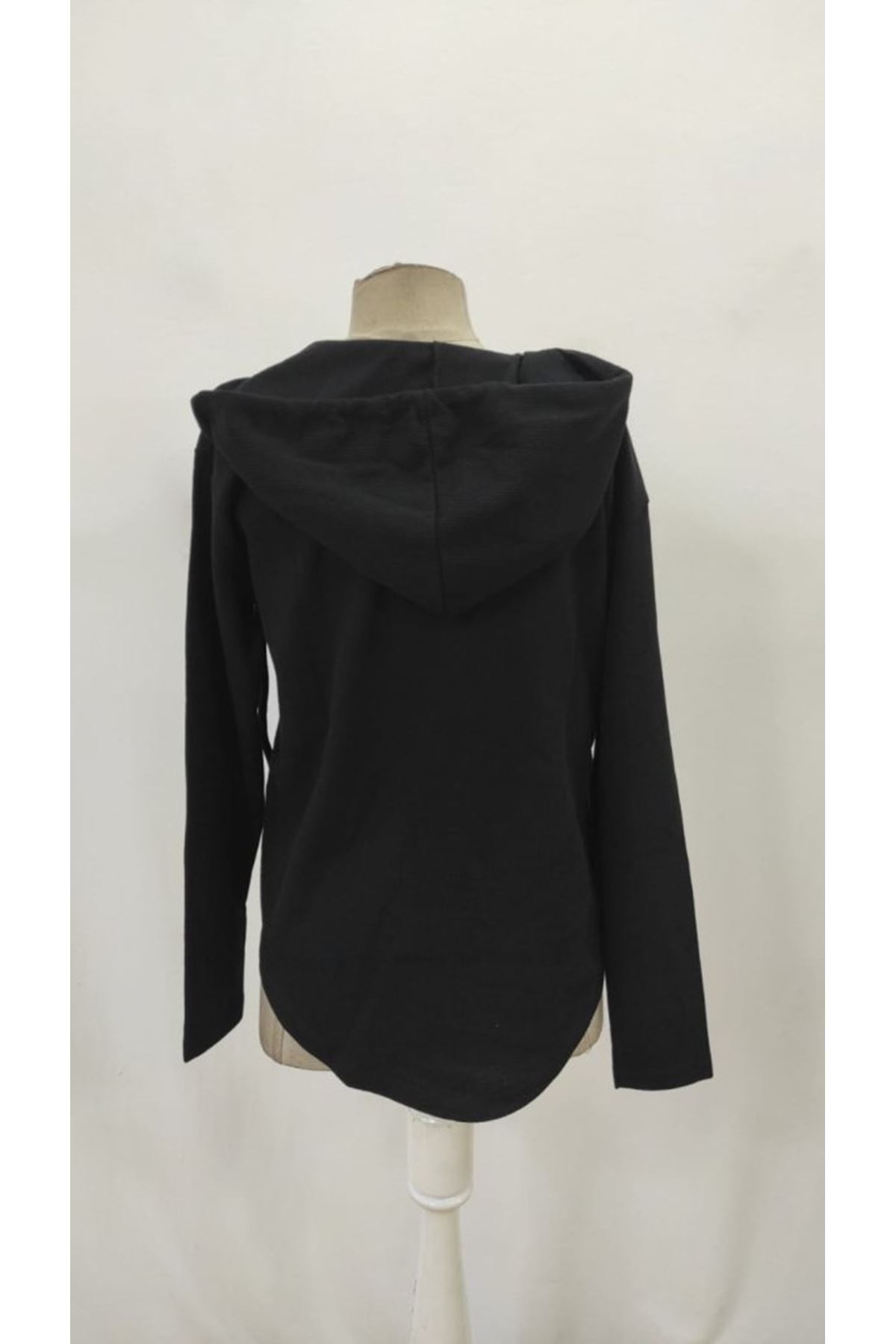 Kadın Uzun Kollu V Yakalı Kapşonlu Waffle Bluz