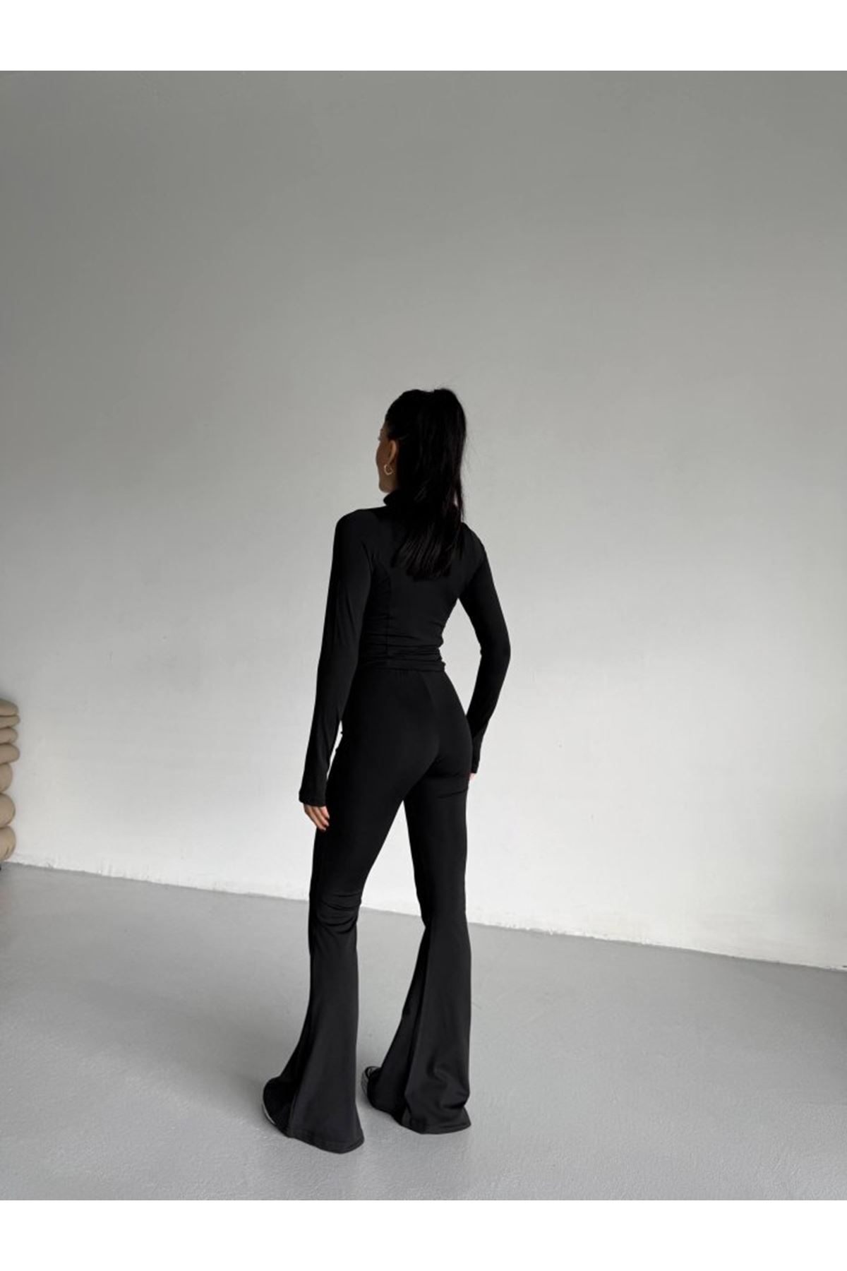 Kadın Balıkçı Yaka Cep Detaylı Ceket Ve Ispanyol Paça Spor Ikili Takım