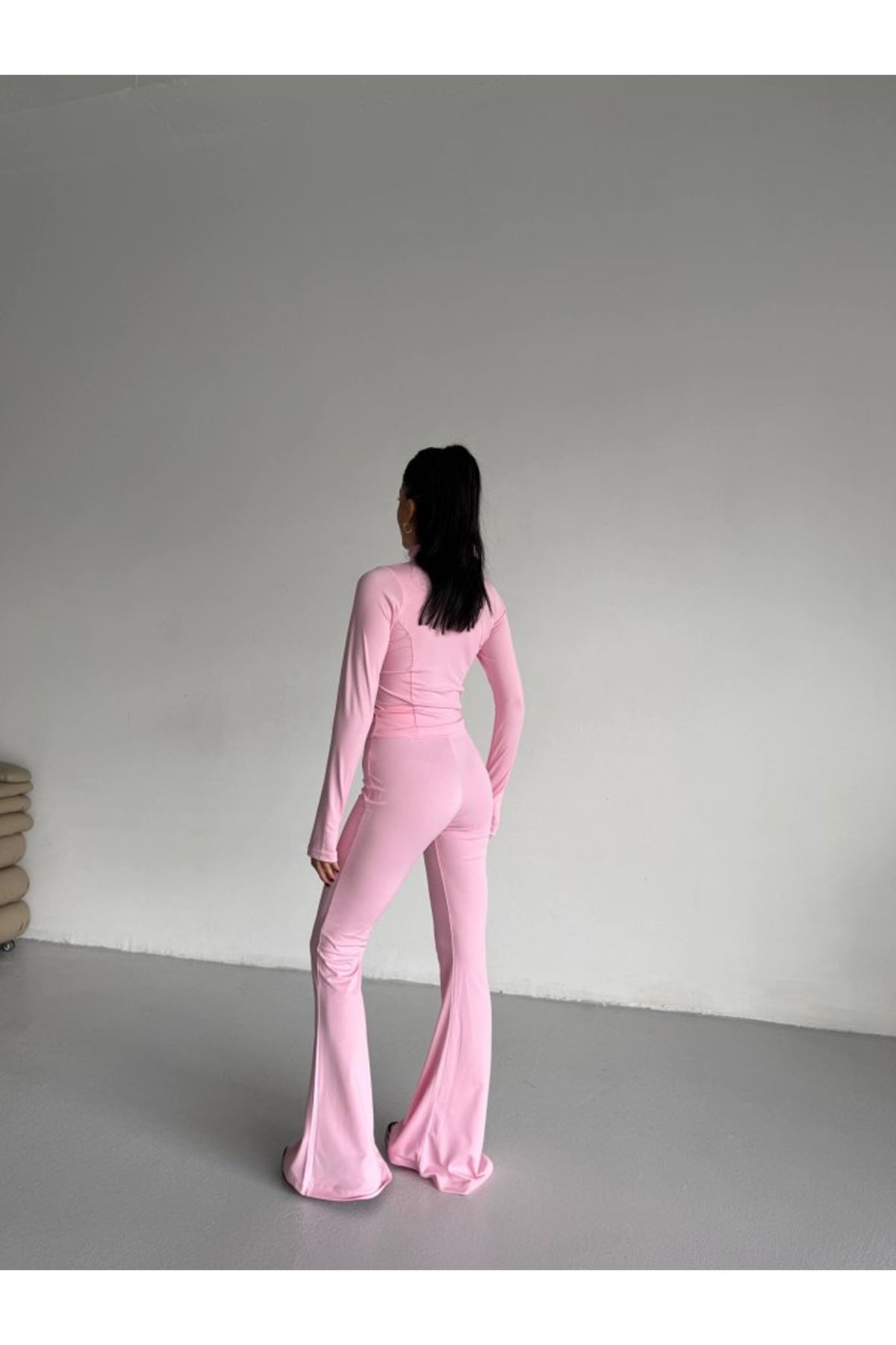 Kadın Balıkçı Yaka Cep Detaylı Ceket Ve Ispanyol Paça Spor Ikili Takım