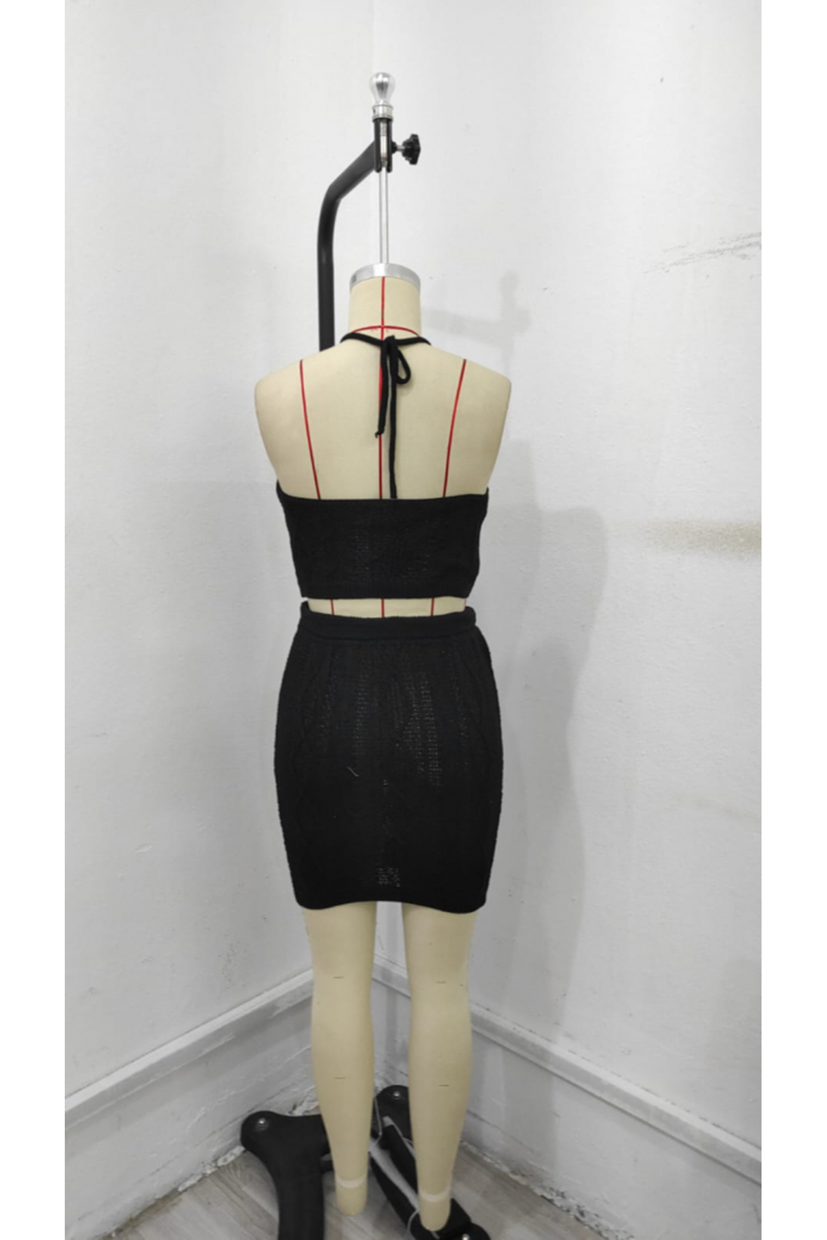 Kadın Kolsuz Mini Erer Crop Ikili Triko Takım