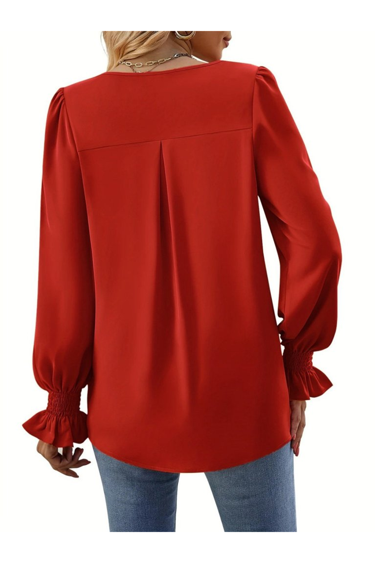 Kadın Uzun Kollu V Yakalı Salaş Ithal Krep Bluz