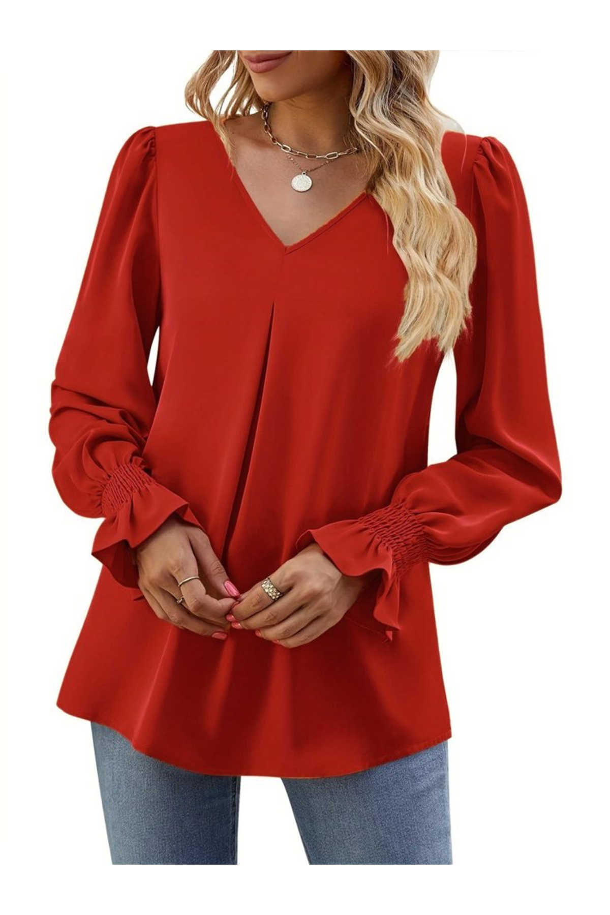 Kadın Uzun Kollu V Yakalı Salaş Ithal Krep Bluz