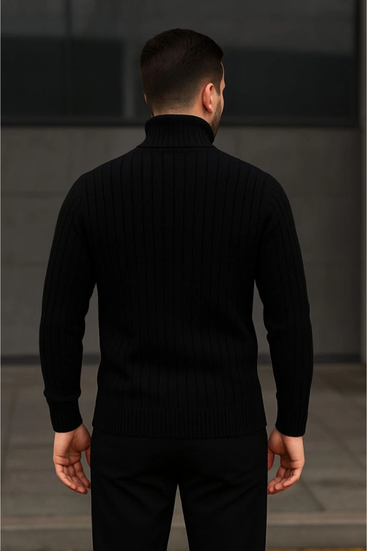 Erkek Fitilli Triko Kazak 2li Set Bordo Siyah Regular Balıkcı Yaka Tam Boğazlı Triko Seti Modeli Kazak