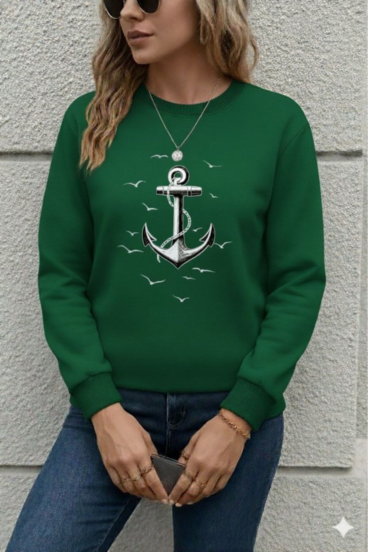 Kadın Uzun Kollu Bisiklet Yaka Desenli Viskon Iki Iplik Bluz