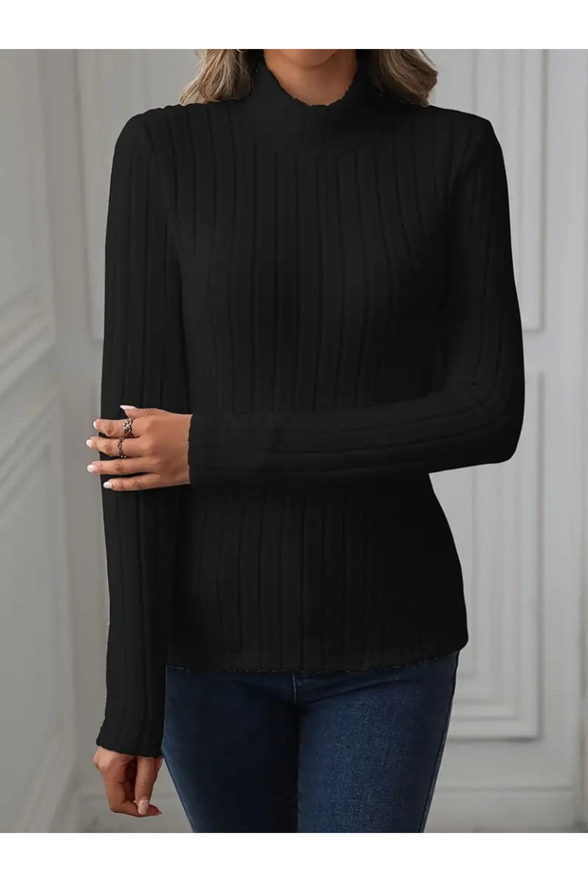 Kadın Uzun Kollu Balıkçı Yaka şardonlu Kaşkorse Bluz