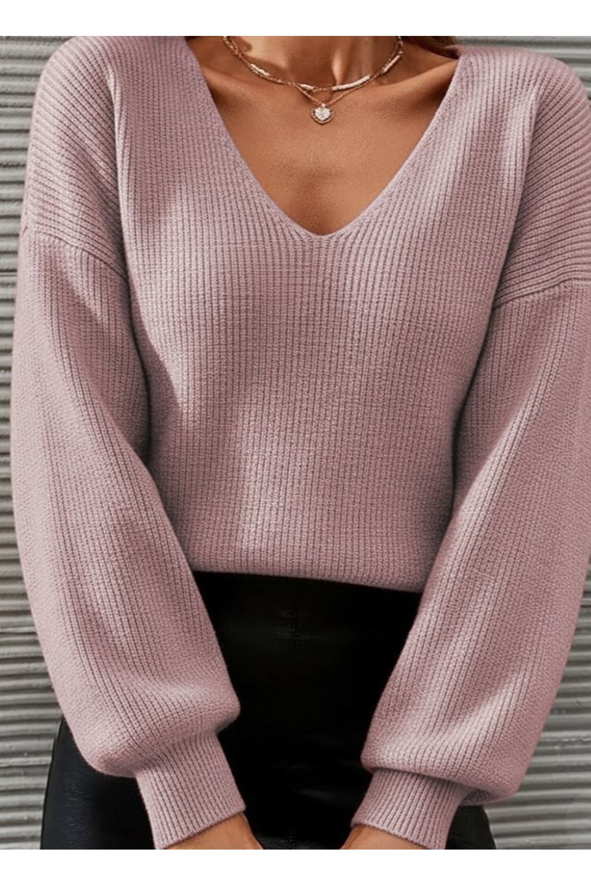 Kadın Uzun Kollu V Yakalı Triko Bluz