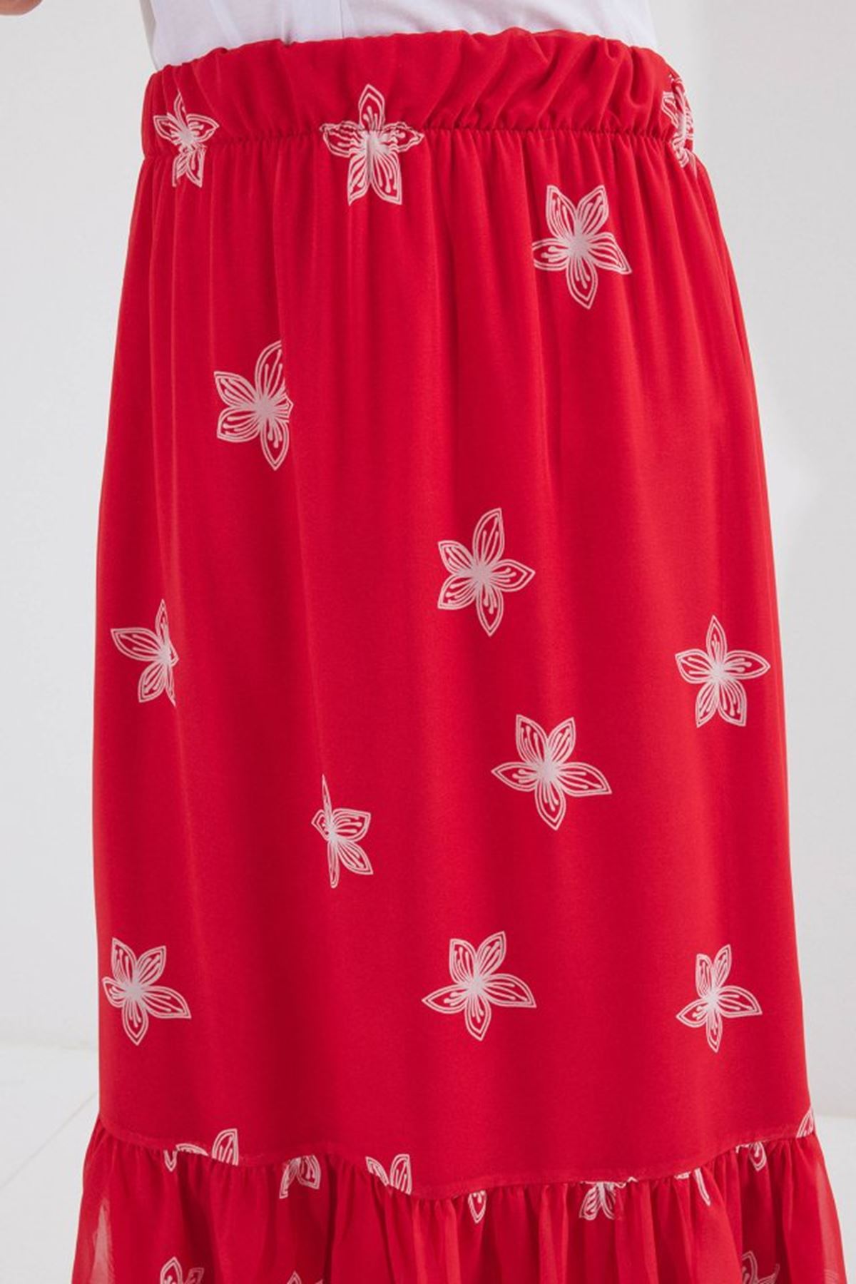 8010 Desenli Şifon Etek - A.Kırmızı