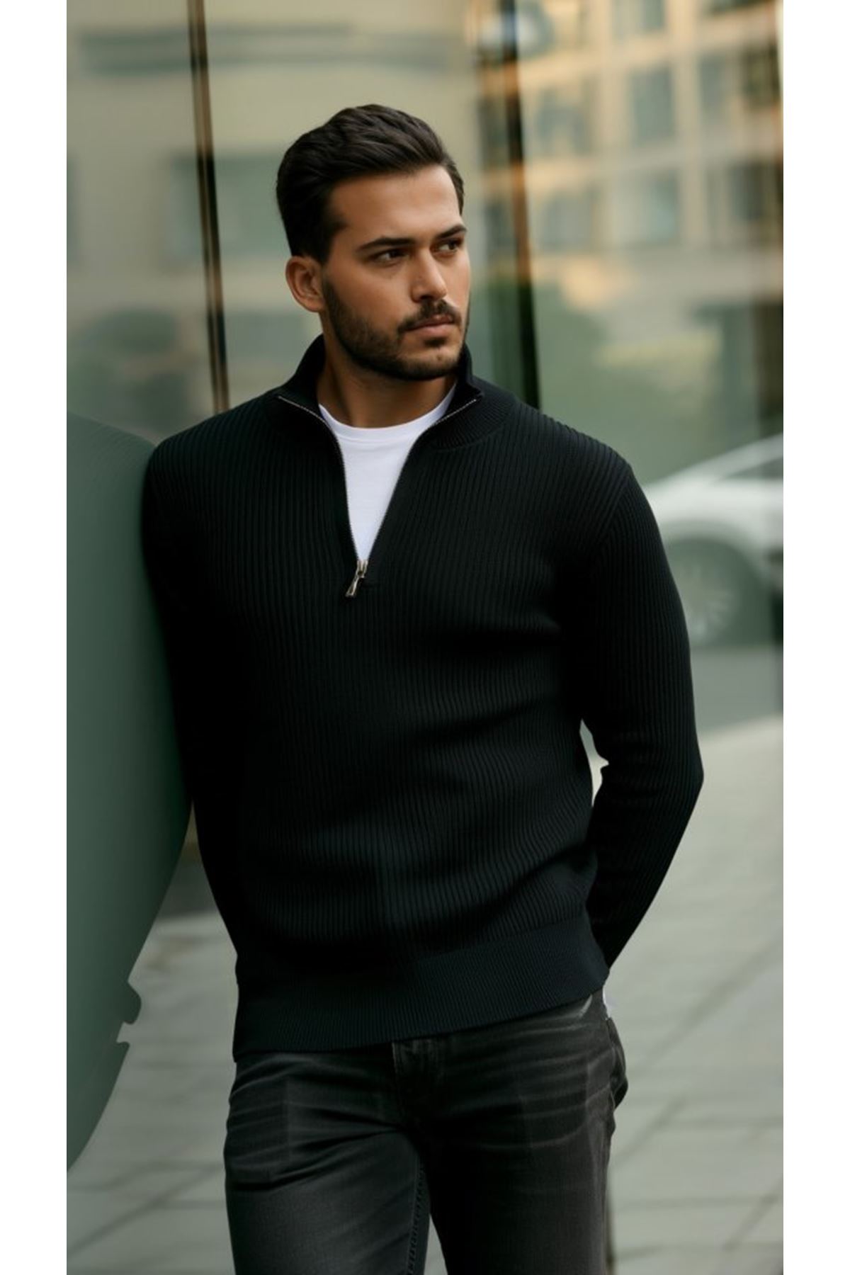 Erkek Balıkçı Zip Yaka Uzun Kollu Triko