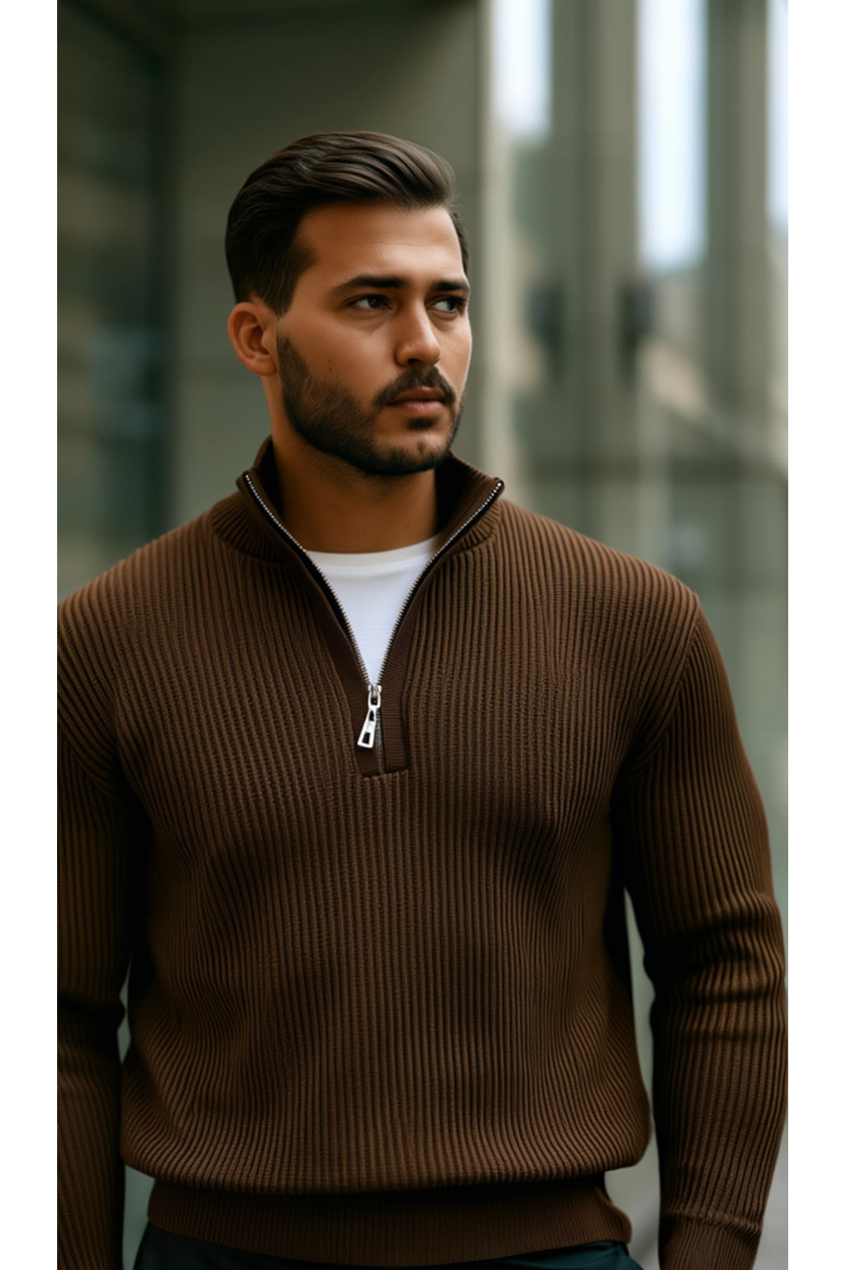 Erkek Balıkçı Zip Yaka Uzun Kollu Triko