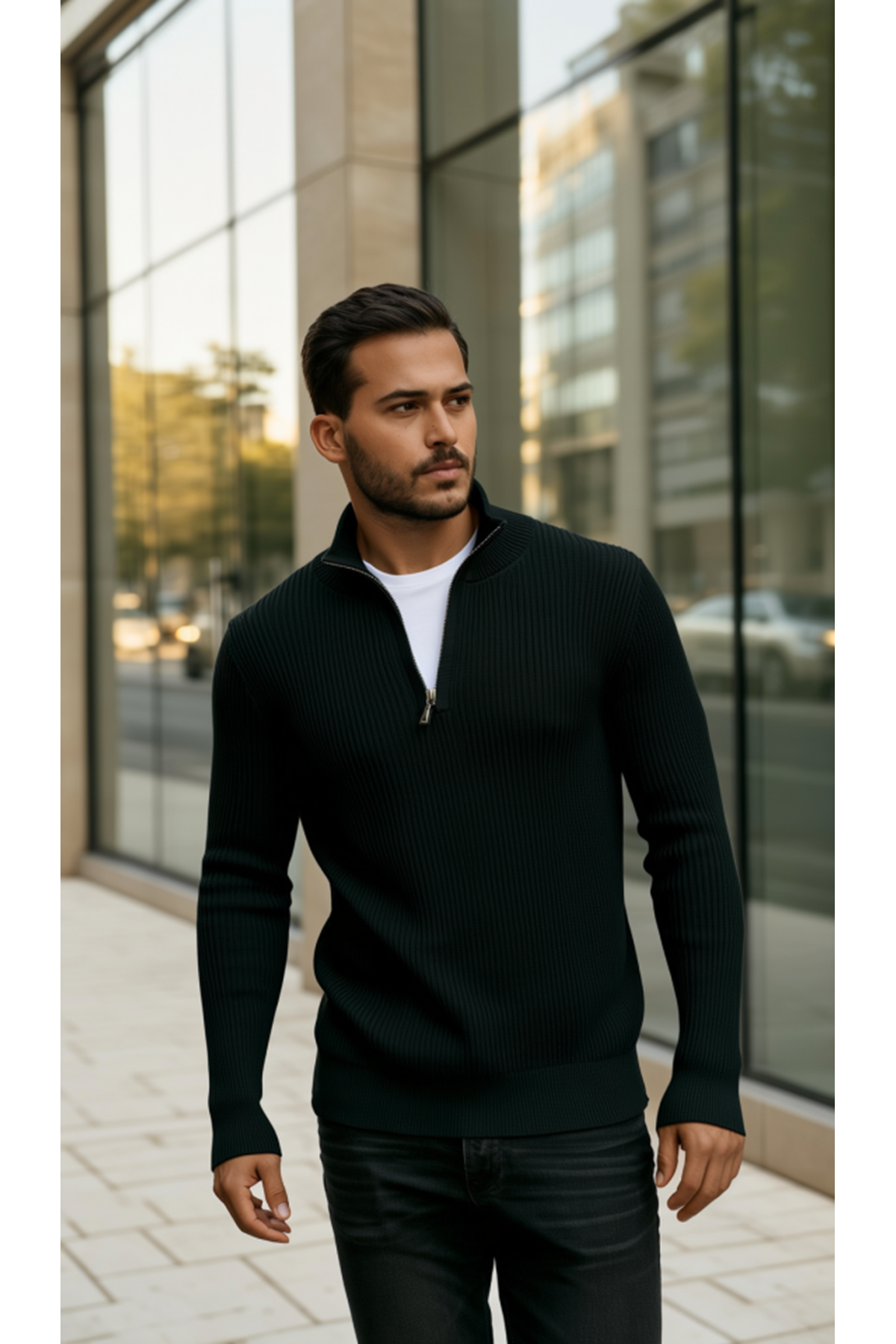 Erkek Balıkçı Zip Yaka Uzun Kollu Triko