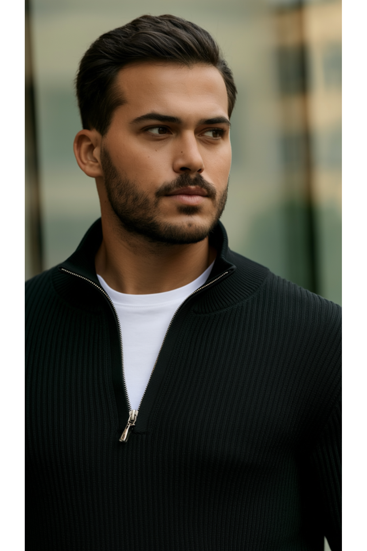 Erkek Balıkçı Zip Yaka Uzun Kollu Triko