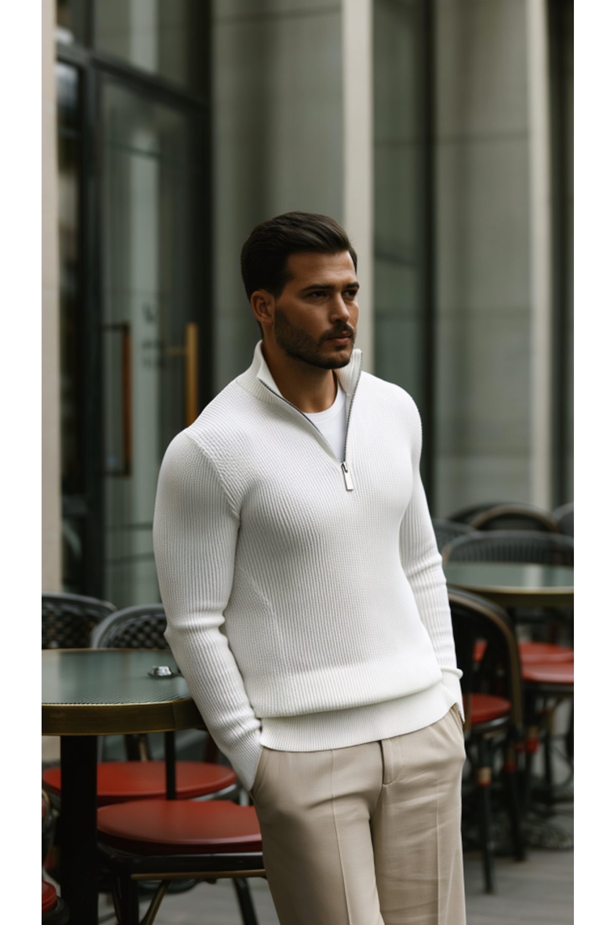 Erkek Balıkçı Zip Yaka Uzun Kollu Triko