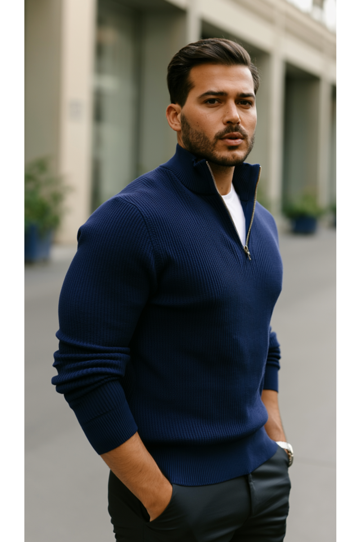 Erkek Balıkçı Zip Yaka Uzun Kollu Triko