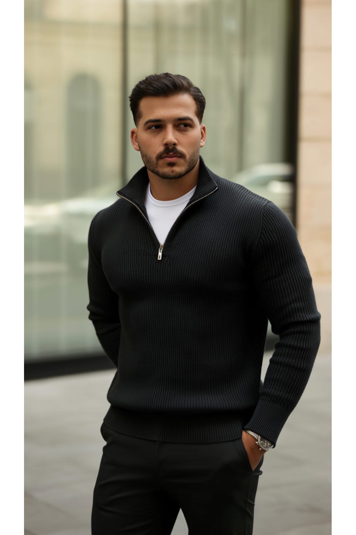 Erkek Balıkçı Zip Yaka Uzun Kollu Triko