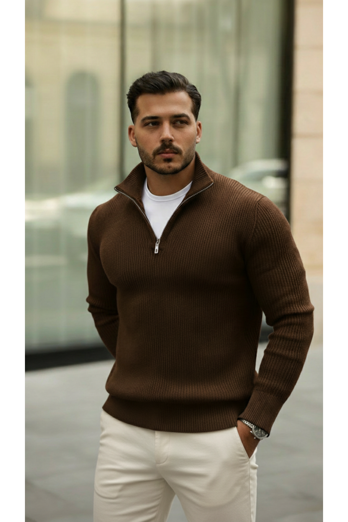 Erkek Balıkçı Zip Yaka Uzun Kollu Triko