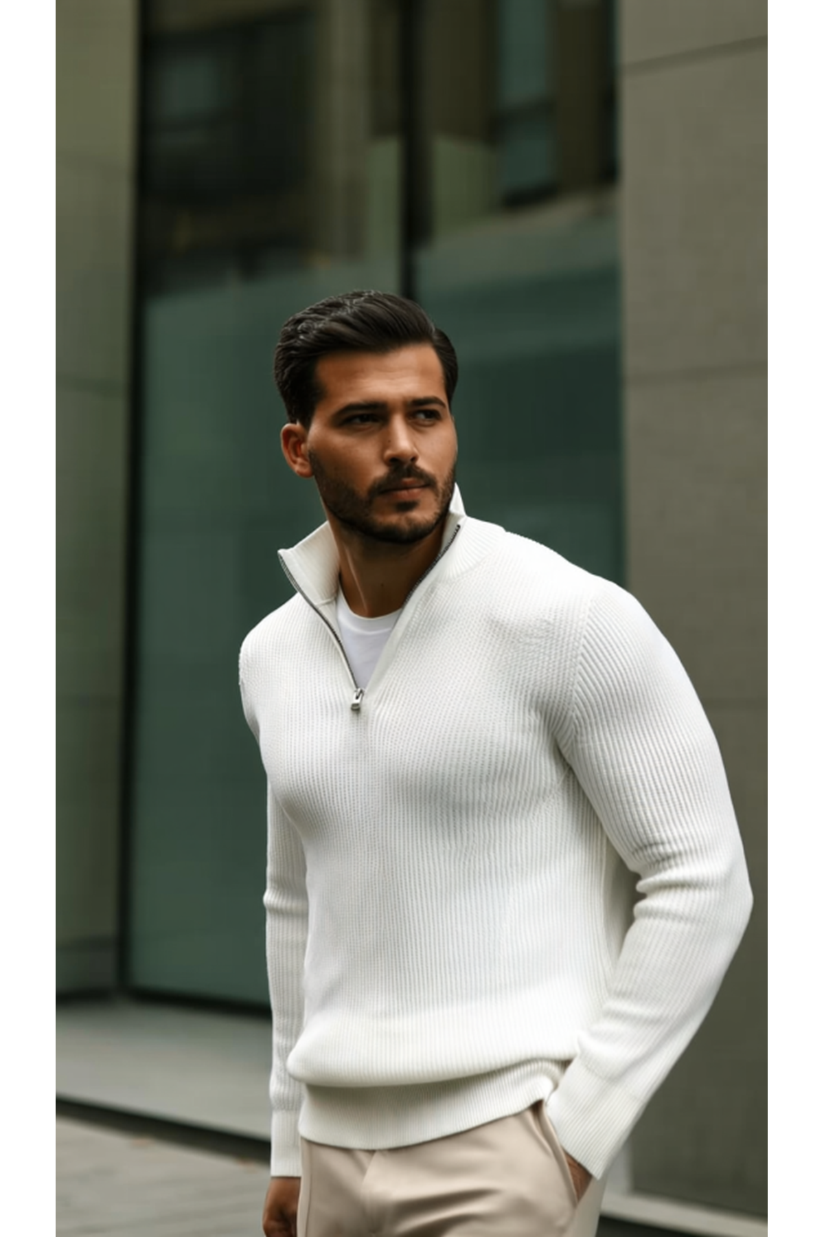 Erkek Balıkçı Zip Yaka Uzun Kollu Triko