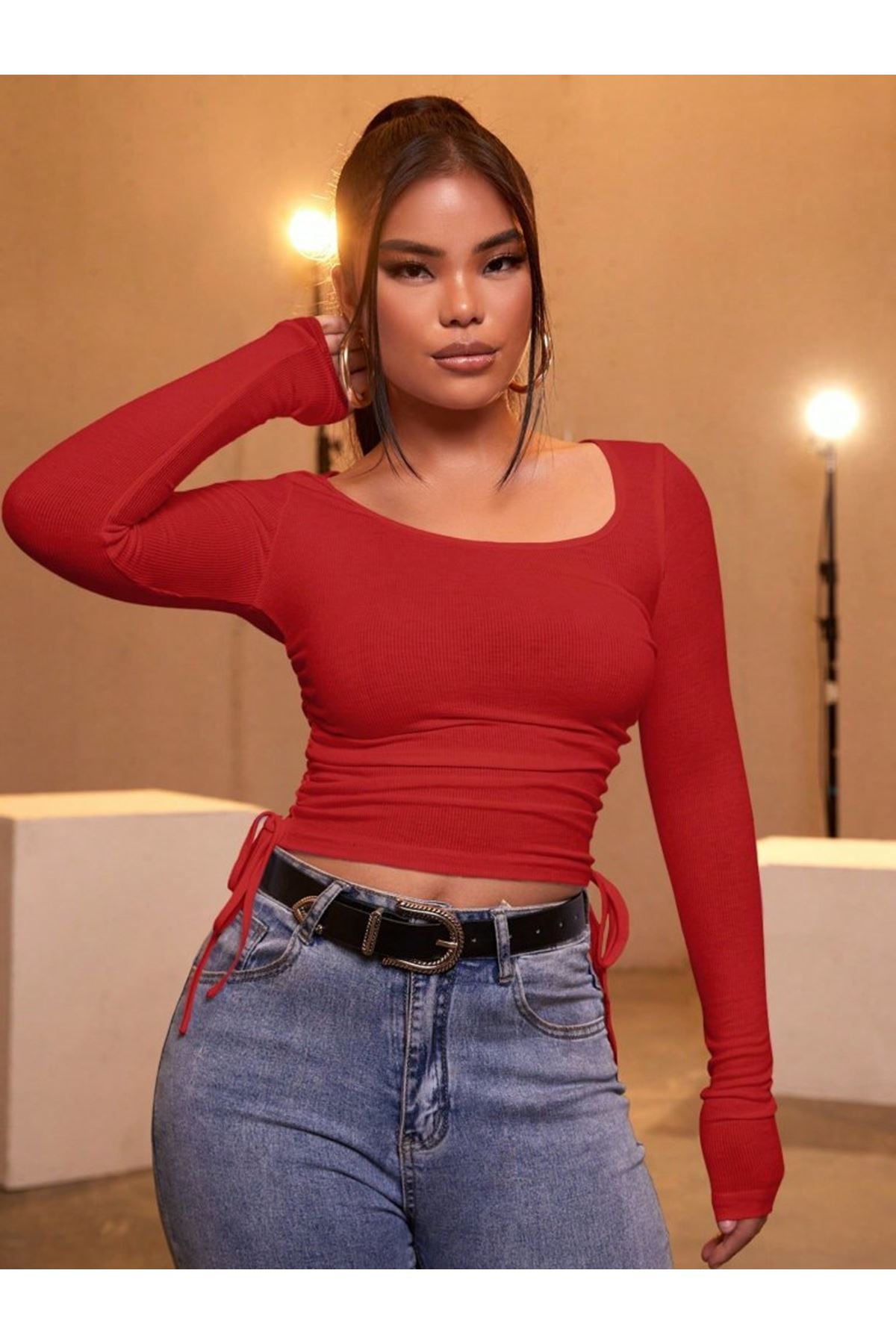 Kadın Kırmızı Kaşkorse Kumaş Bluz