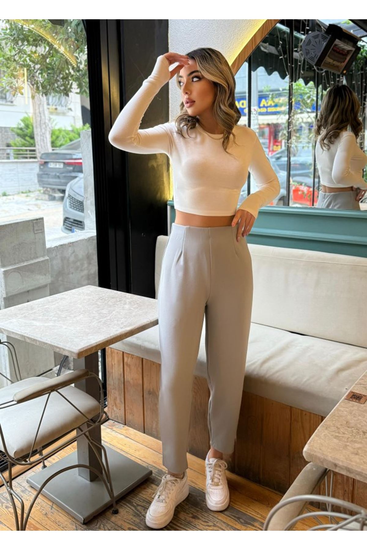 Kadın Krep Kumaş Balon Pantolon