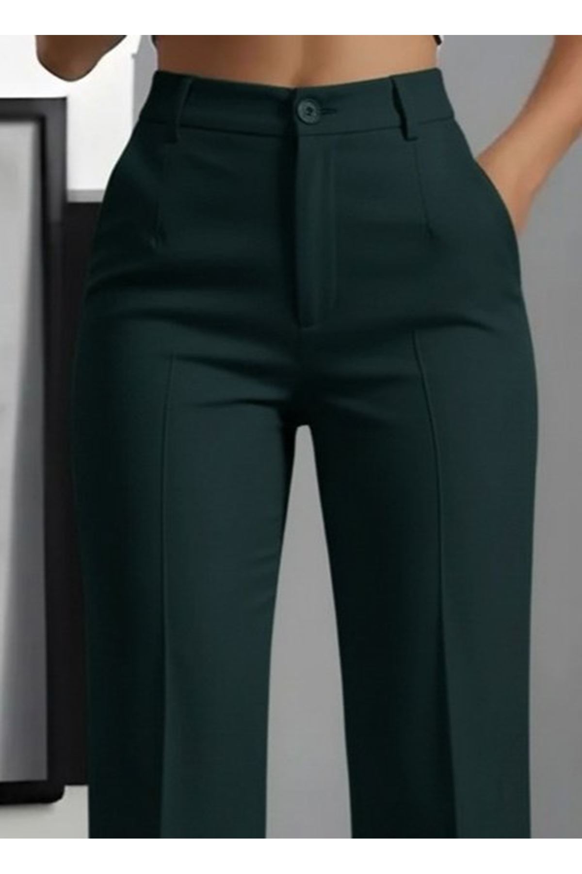 Kadın Yüksek Bel Cepli Ithal Krep Pantolon