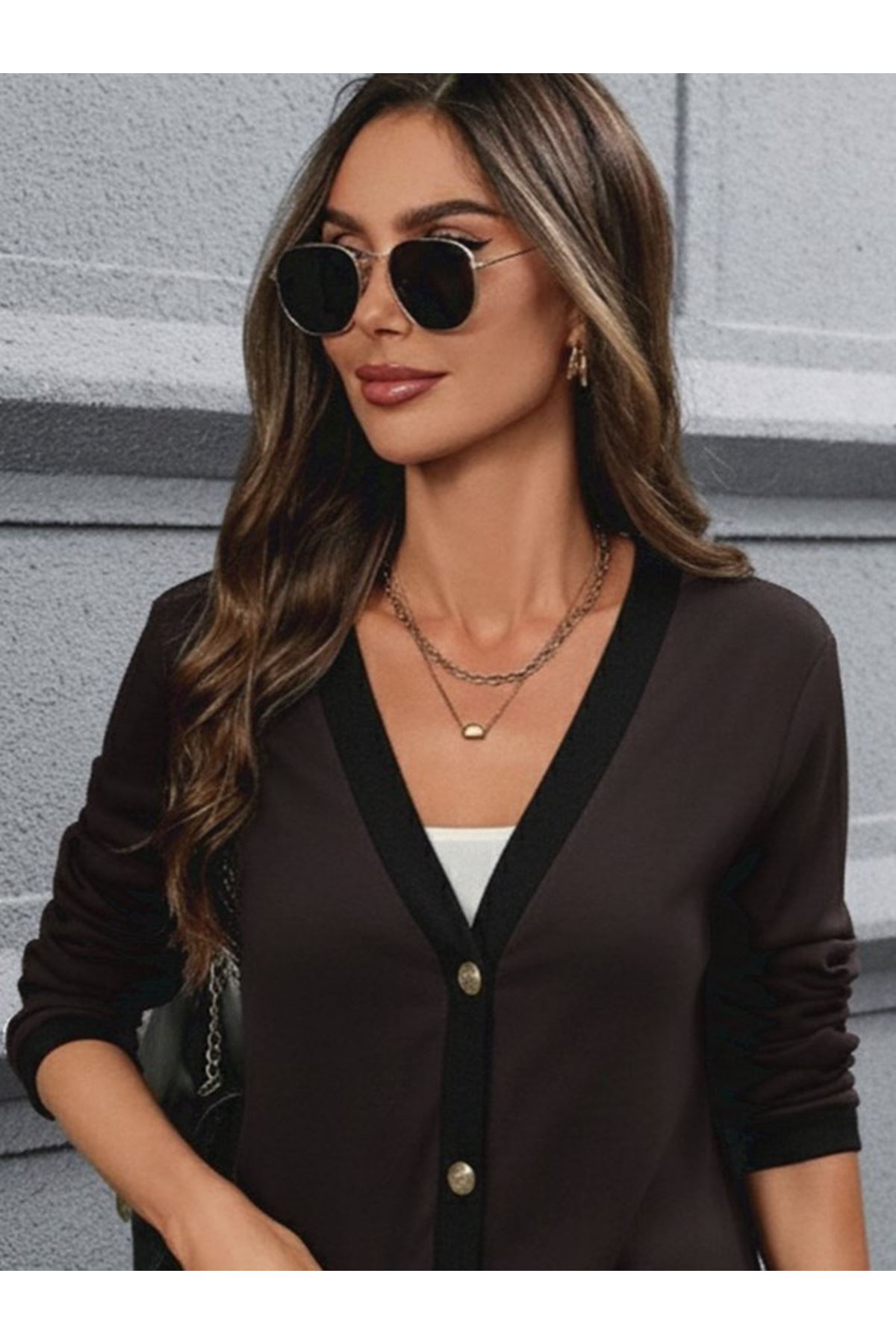 Kadın Uzun Kollu Cepli önden Düğmeli Uzun Modal Ceket Hırka