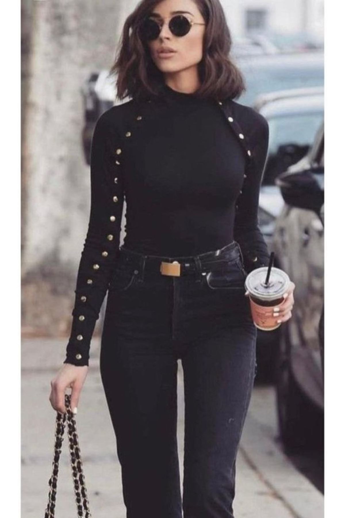 Kadın Bisiklet Yaka Kolları çıtçıtlı Kaşkorse Kumaş Bluz