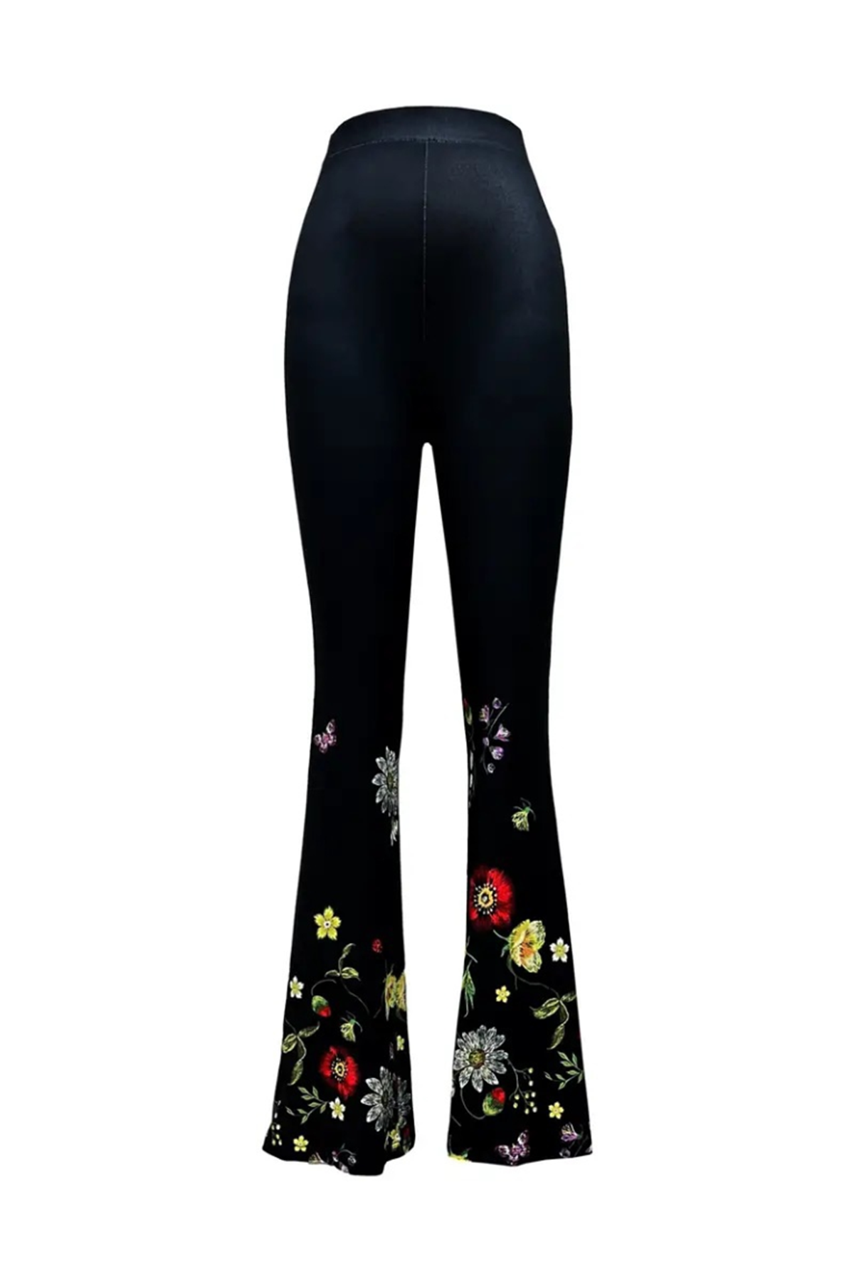 Kadın Yüksek Belli çiçek Desenli Ispanyol Paçalı Dalgıç Tayt Pantolon