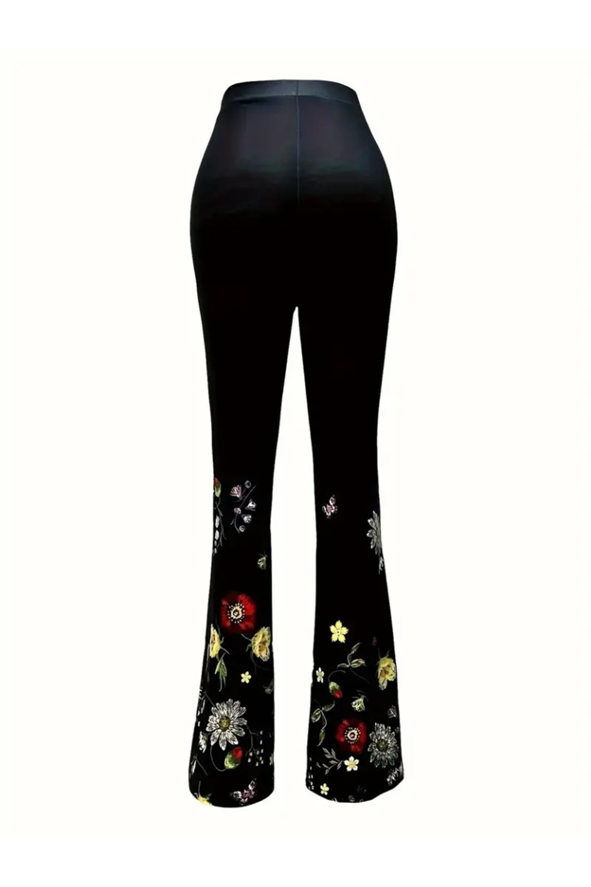 Kadın Yüksek Belli çiçek Desenli Ispanyol Paçalı Dalgıç Tayt Pantolon