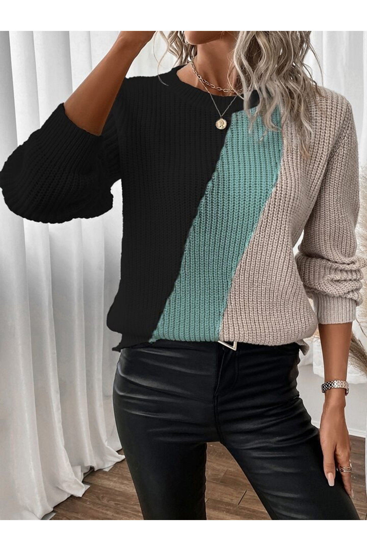 Kadın Uzun Kollu üç Renk Triko Bluz