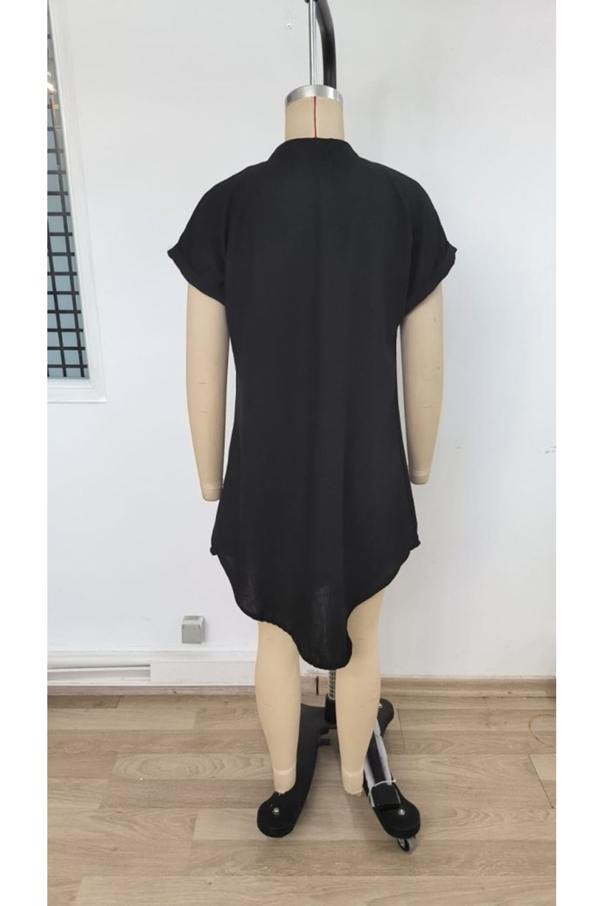 Kadın Kısa Kollu önden Düğmeli Ithal Keten Elbise