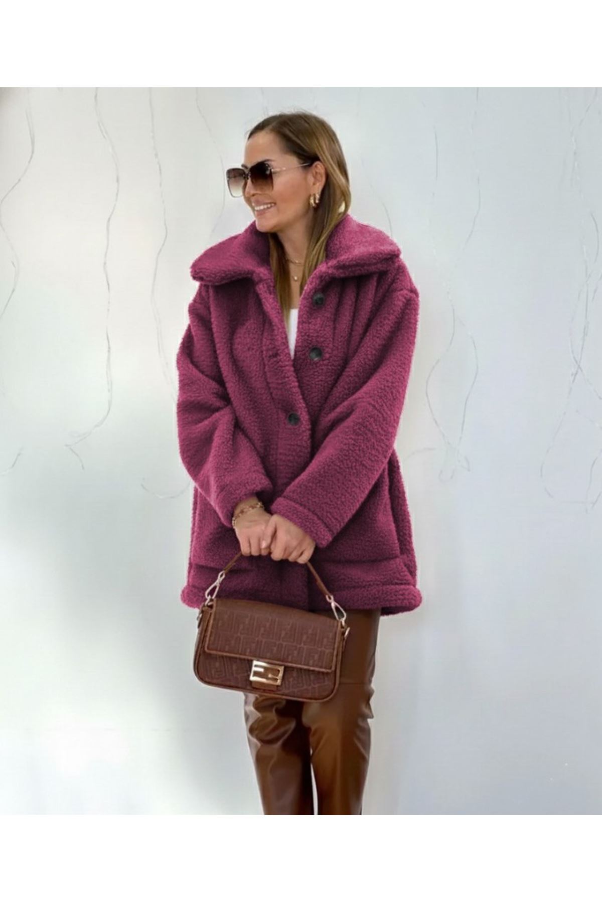 Kadın Uzun Kollu Yakalı önden Düğmeli Welsoft Kaban