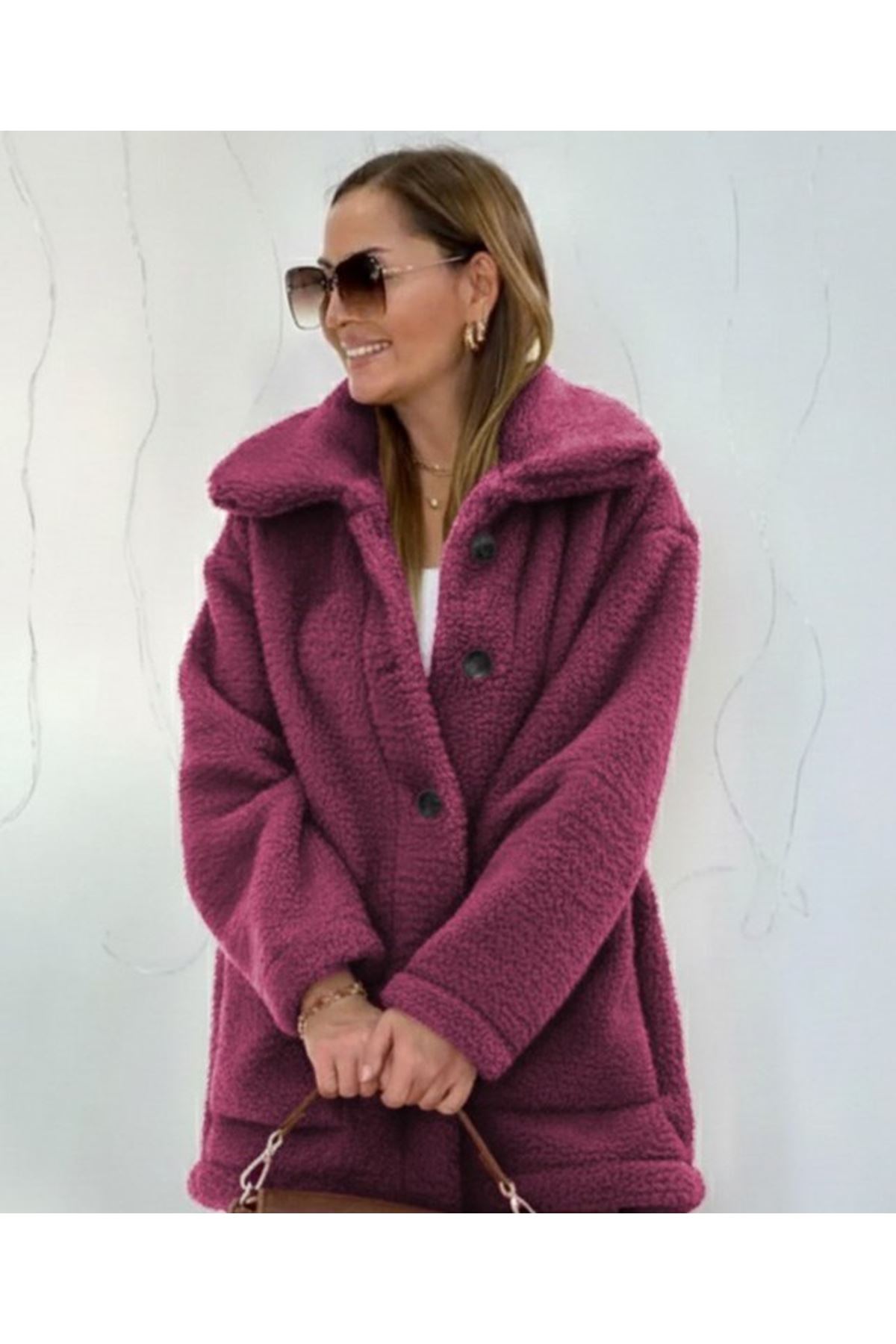 Kadın Uzun Kollu Yakalı önden Düğmeli Welsoft Kaban