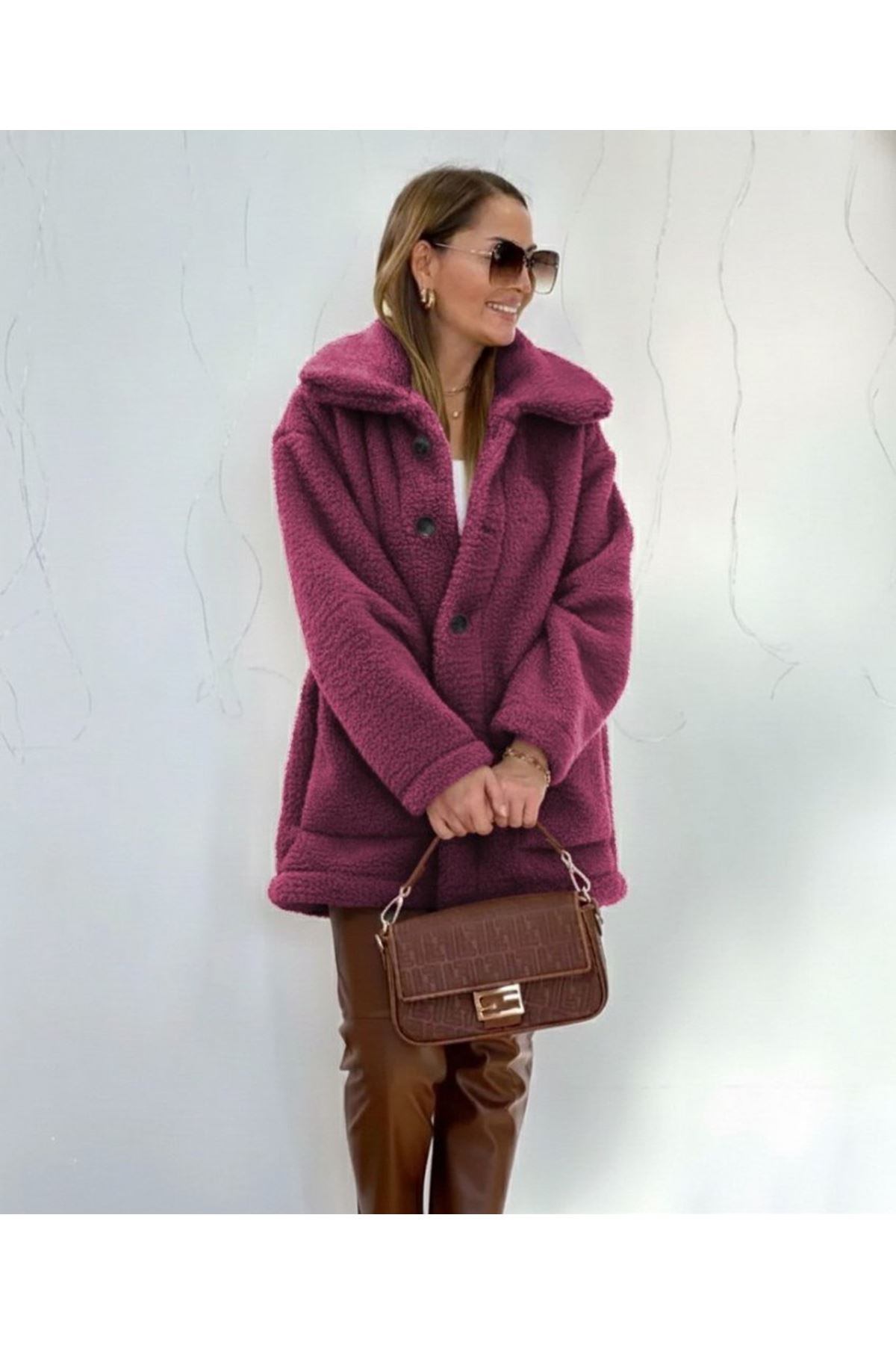 Kadın Uzun Kollu Yakalı önden Düğmeli Welsoft Kaban