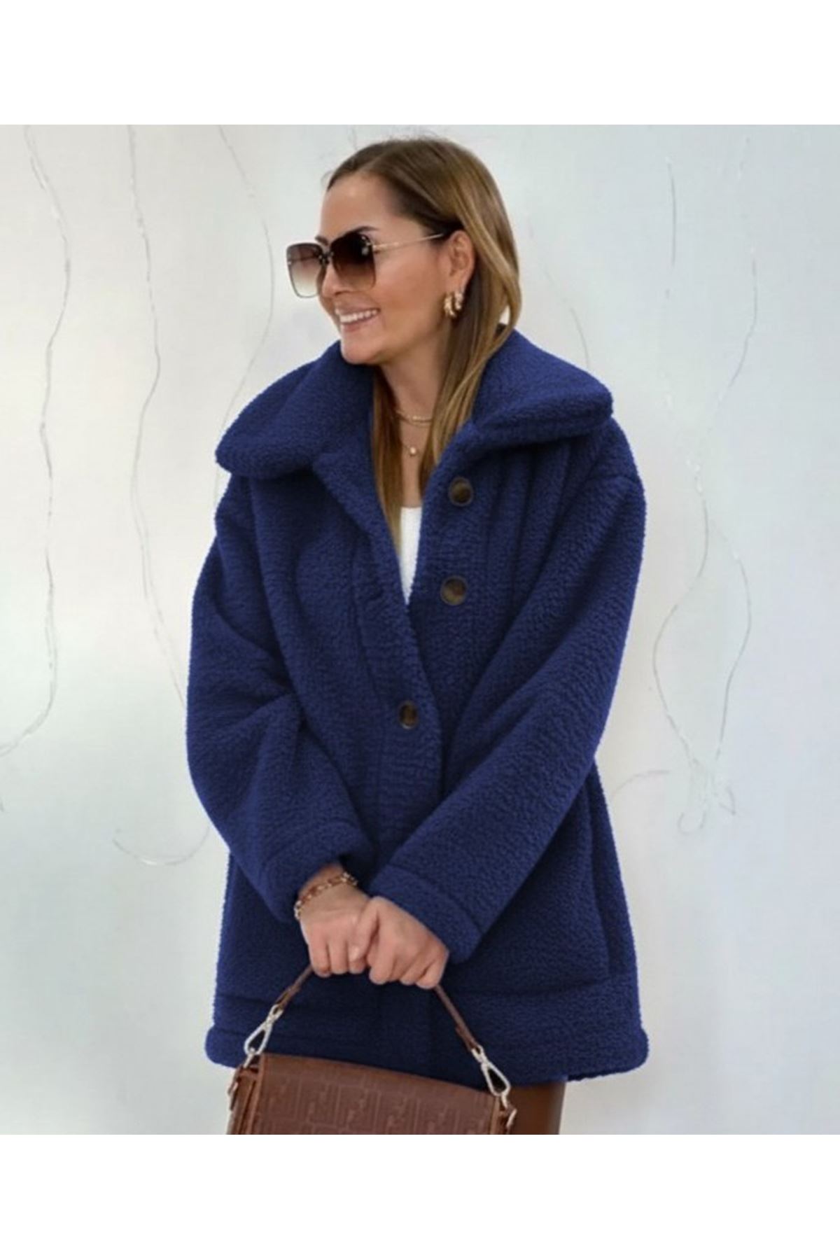 Kadın Uzun Kollu Yakalı önden Düğmeli Welsoft Kaban