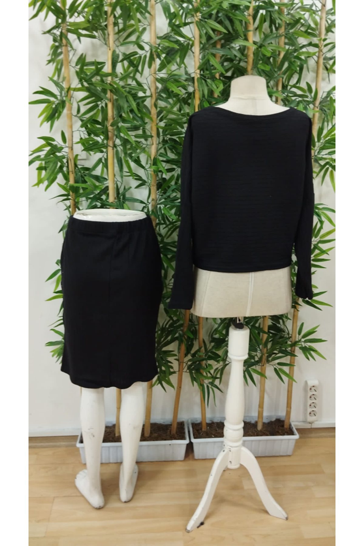 Kadın Uzun Kollu Iki Yanı Açık Yaka Detaylı Bluz Ve Etek şardonlu Kaşkorse Ikili Takım