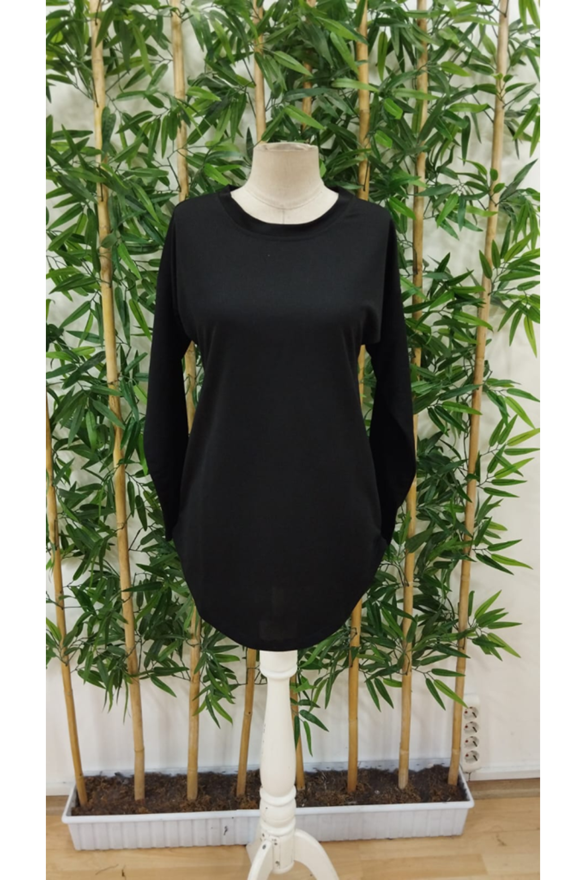 Kadın Uzun Kollu Yuvarlak Yaka Salaş Iki Iplik Bluz