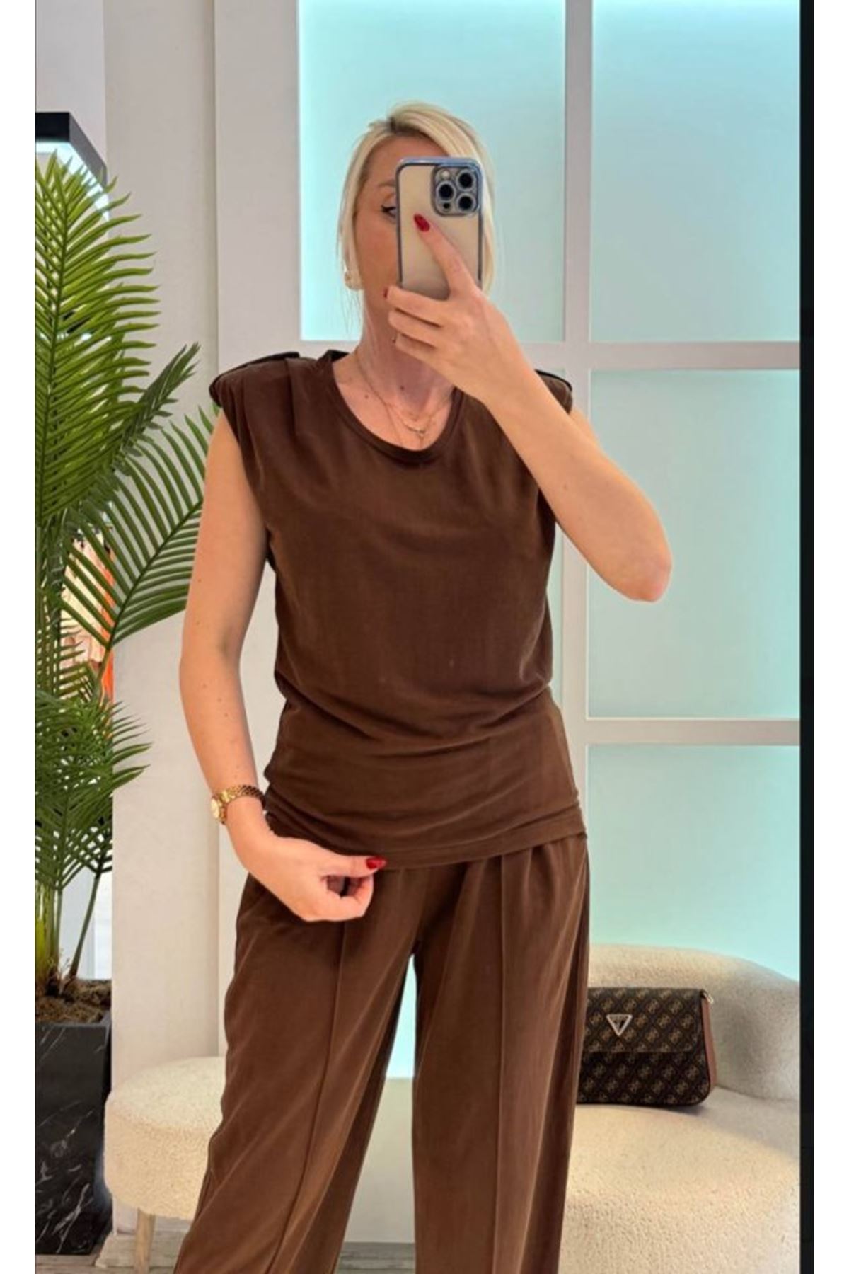 Kadın Vatkalı Düşük Kol Rahat Kesim İkili Takım