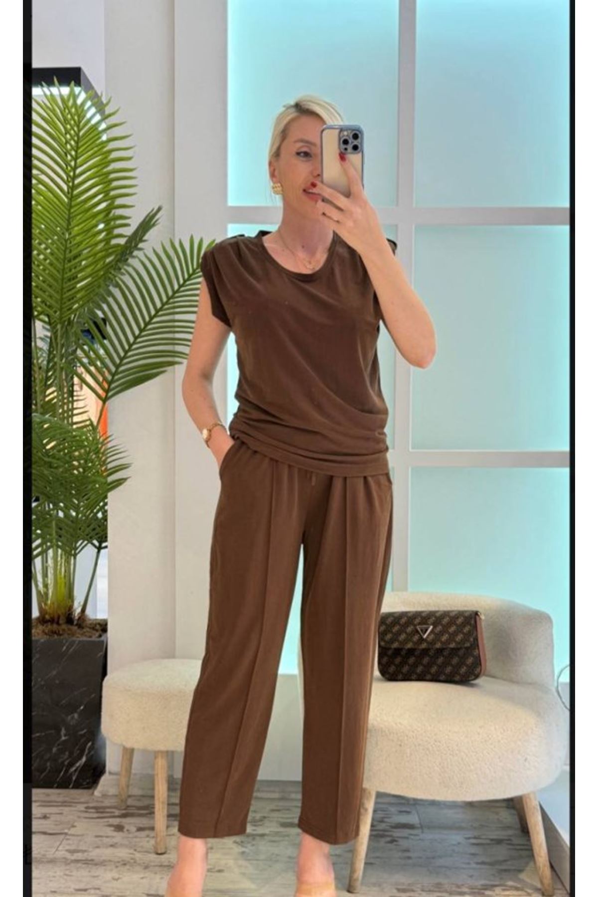 Kadın Vatkalı Düşük Kol Rahat Kesim İkili Takım