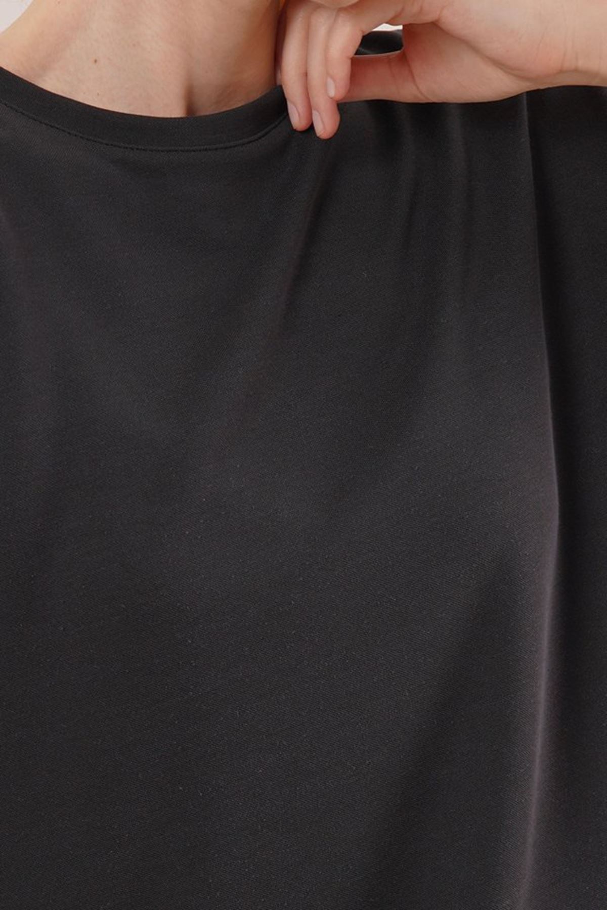 Modal Kısa Kollu Üst Ve Geniş Paça Eşofman İkili Siyah Takım