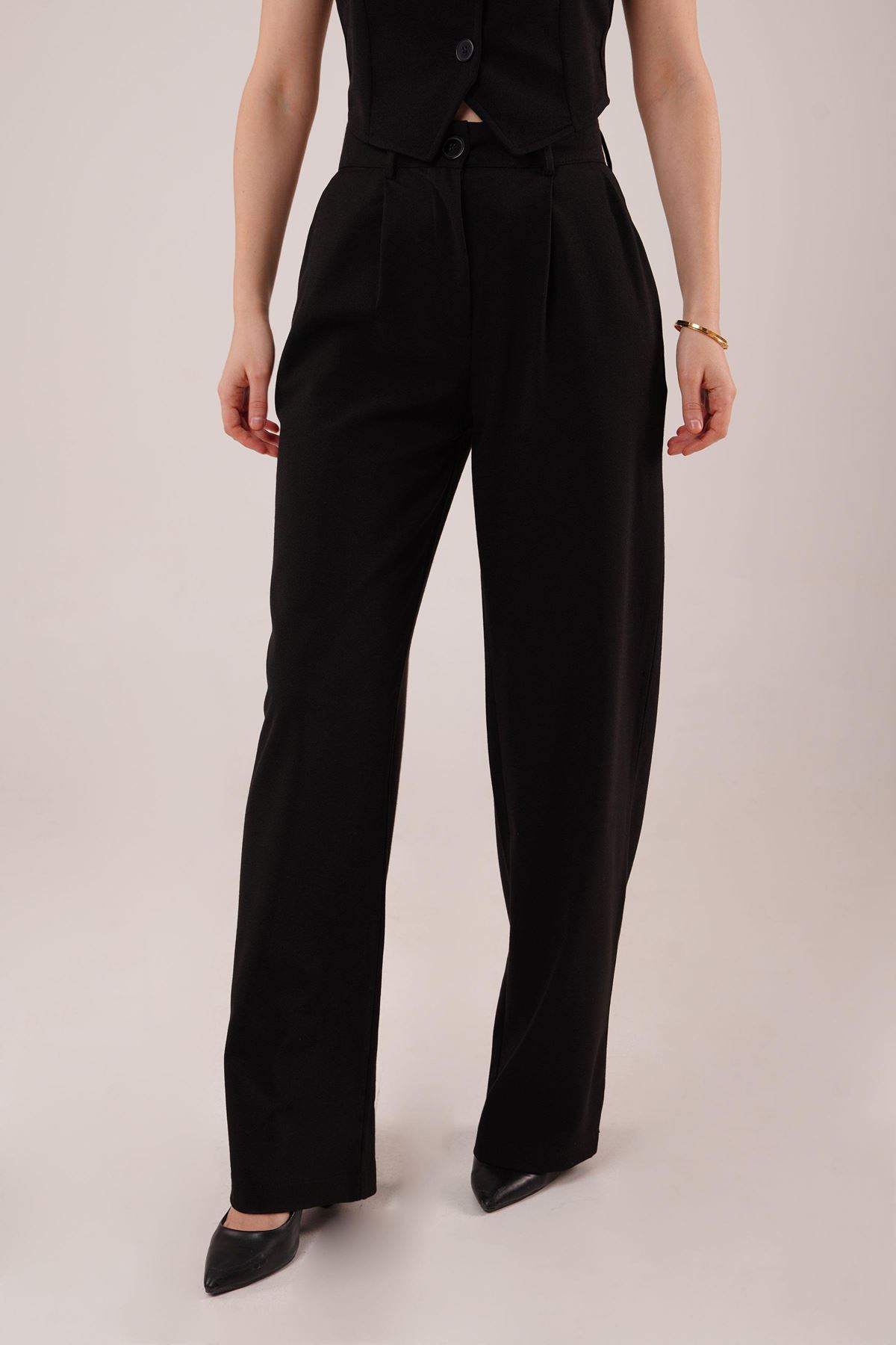 Premium Model Oturtmalı Siyah Pantolon