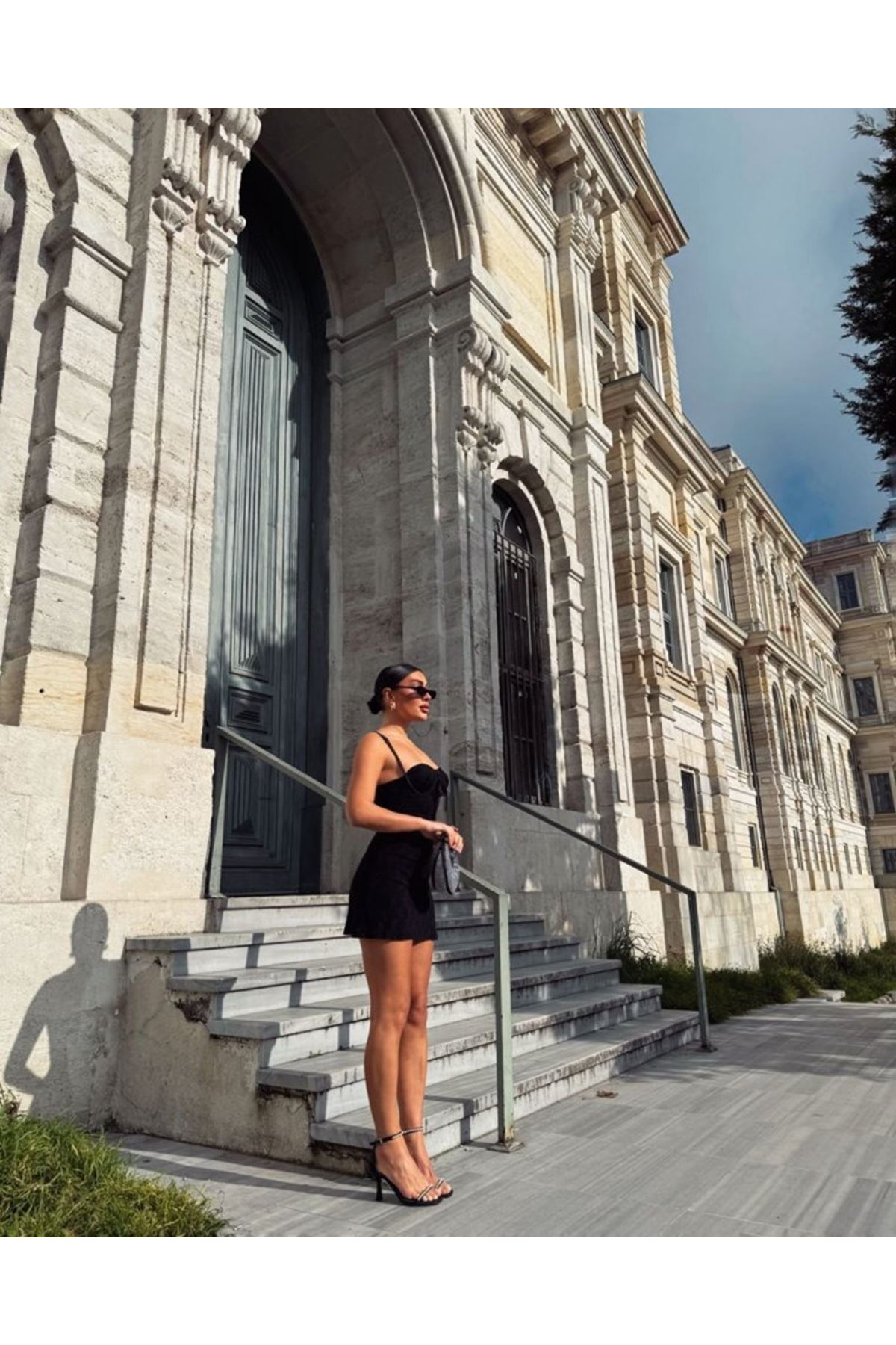 Kadın Omuz Askılı File Kumaş Likralı Mini Elbise