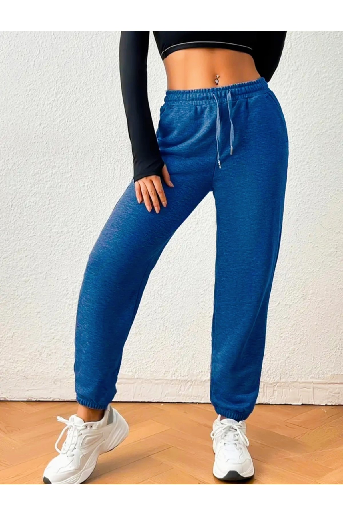 Kadın Beli Kordonlu Viskon Iki Iplik Kumaş Eşofman