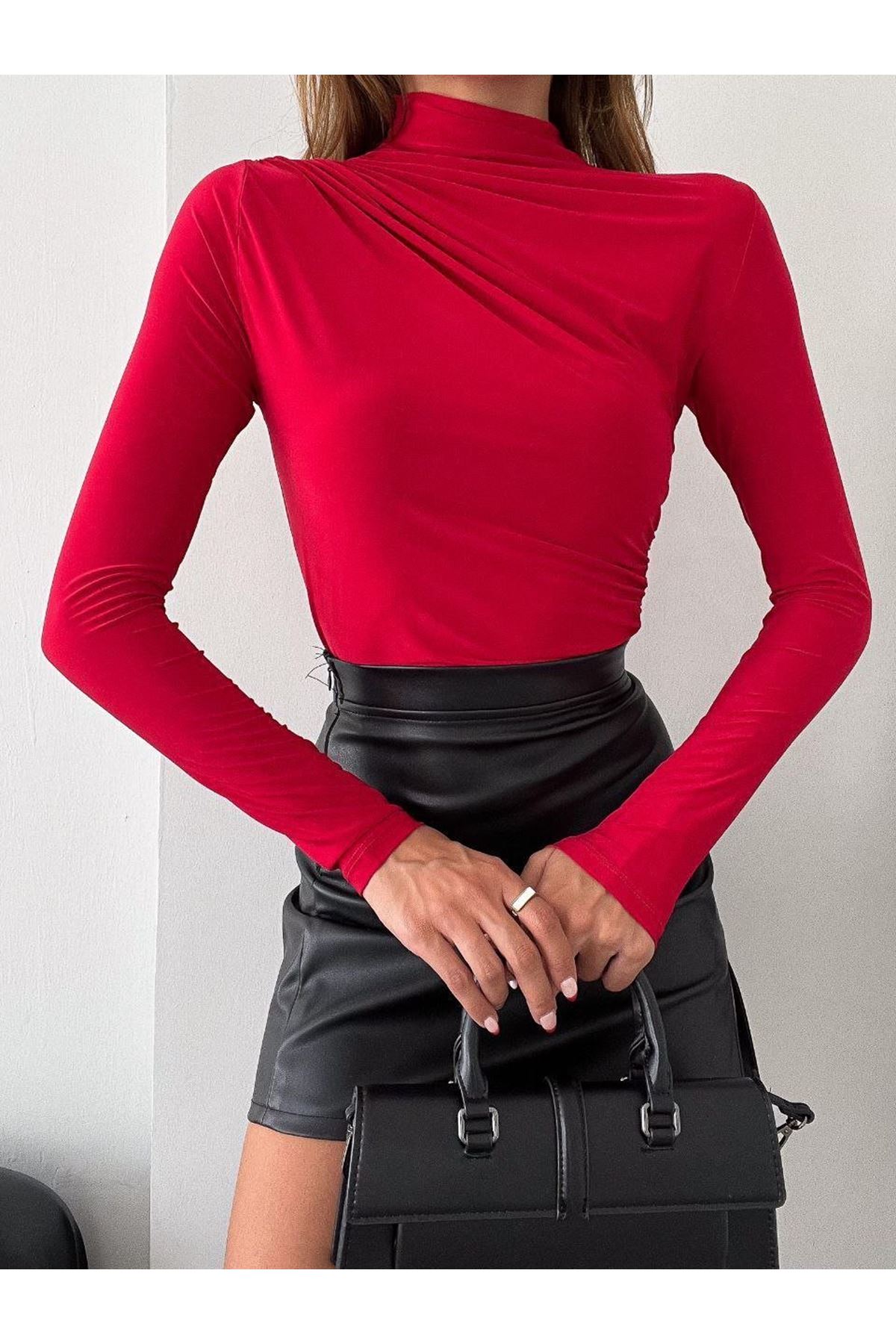 Kadın Uzun Kollu Omuz Büzgü Detay Vanezia Kumaş Bluz