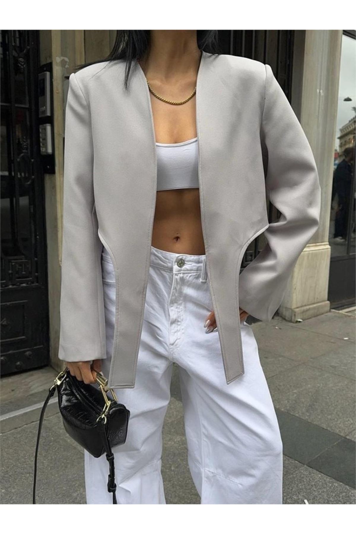 CROP CEKET BAĞLAMA KUYRUKLU - Gri