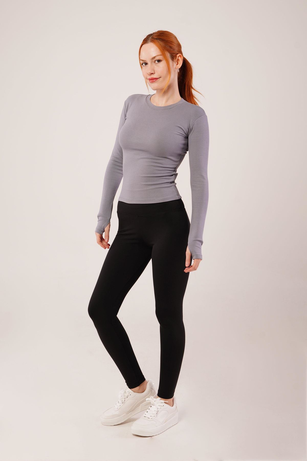 Uzun Kollu Basic Gri Bluz