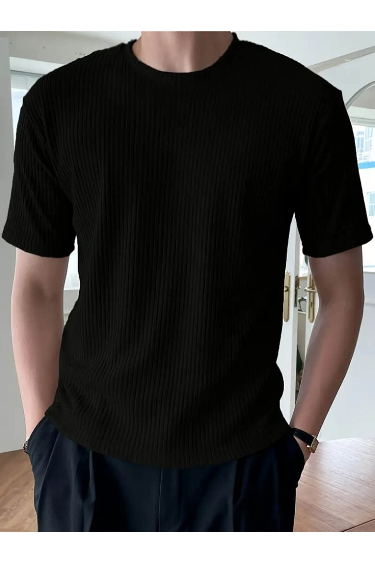 Erkek Kısa Kollu Bisiklet Yaka Triko Tişört